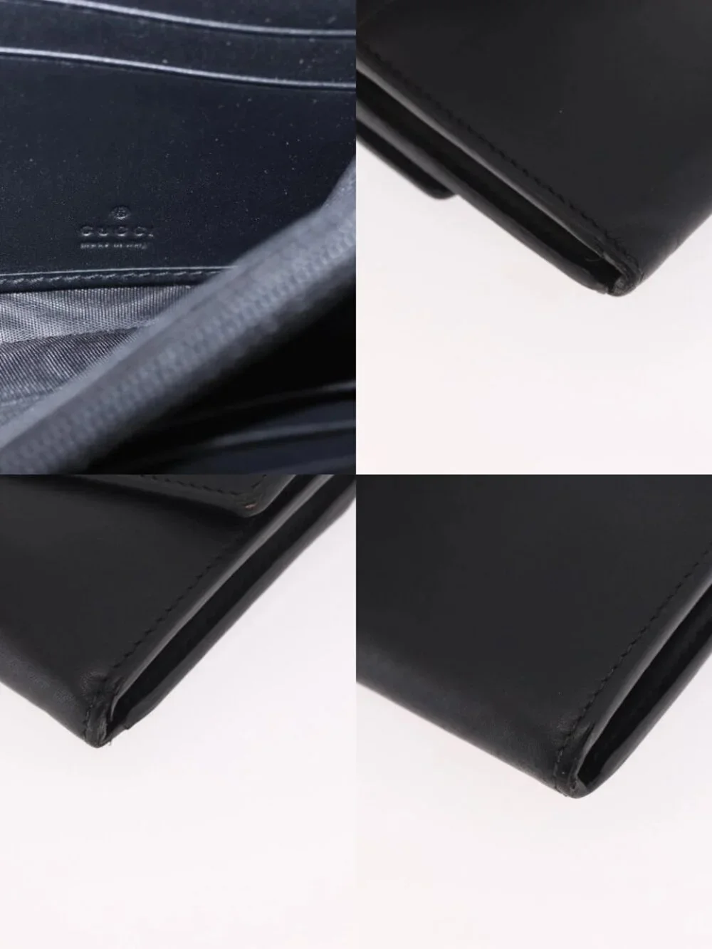 GUCCI Silvi Web Sherry Line Long Wallet Leather Black Red 476084 Auth am11867V